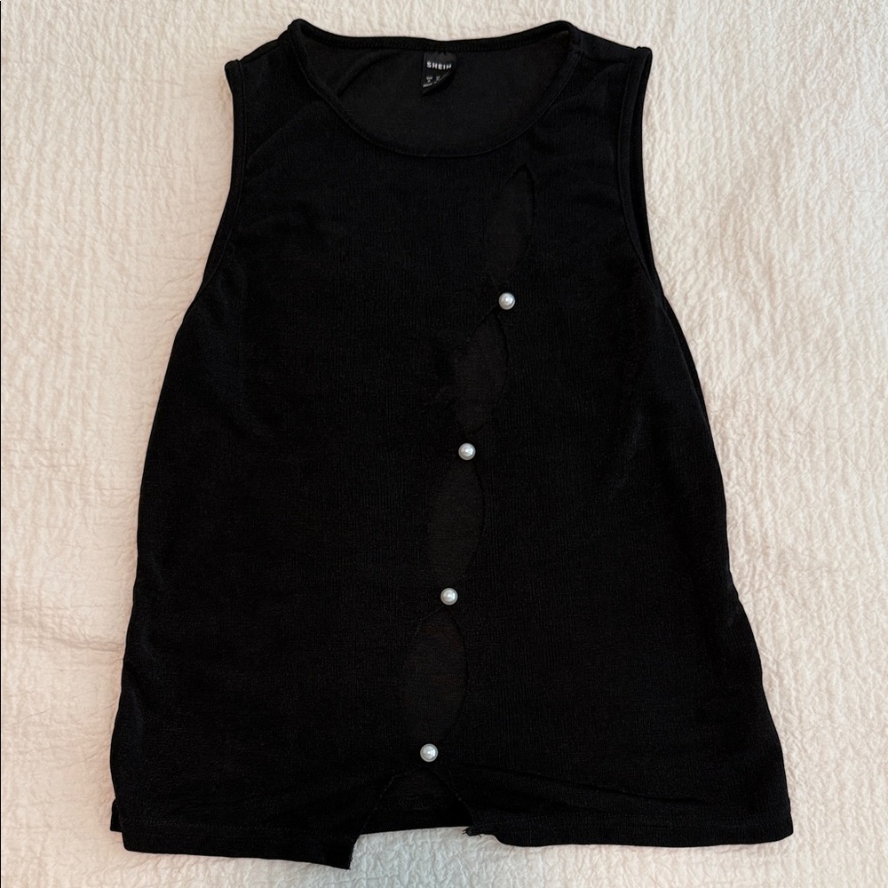 SHEIN Black Tank Top with Pearl Details